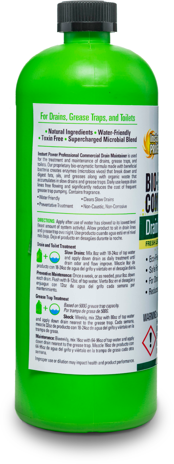 Instant Power Commercial Drain Maintainer - Liquid Enzyme Clog Remover,  Cleans and Deodorizes, Reduces Drain Blockages, 1 Gal