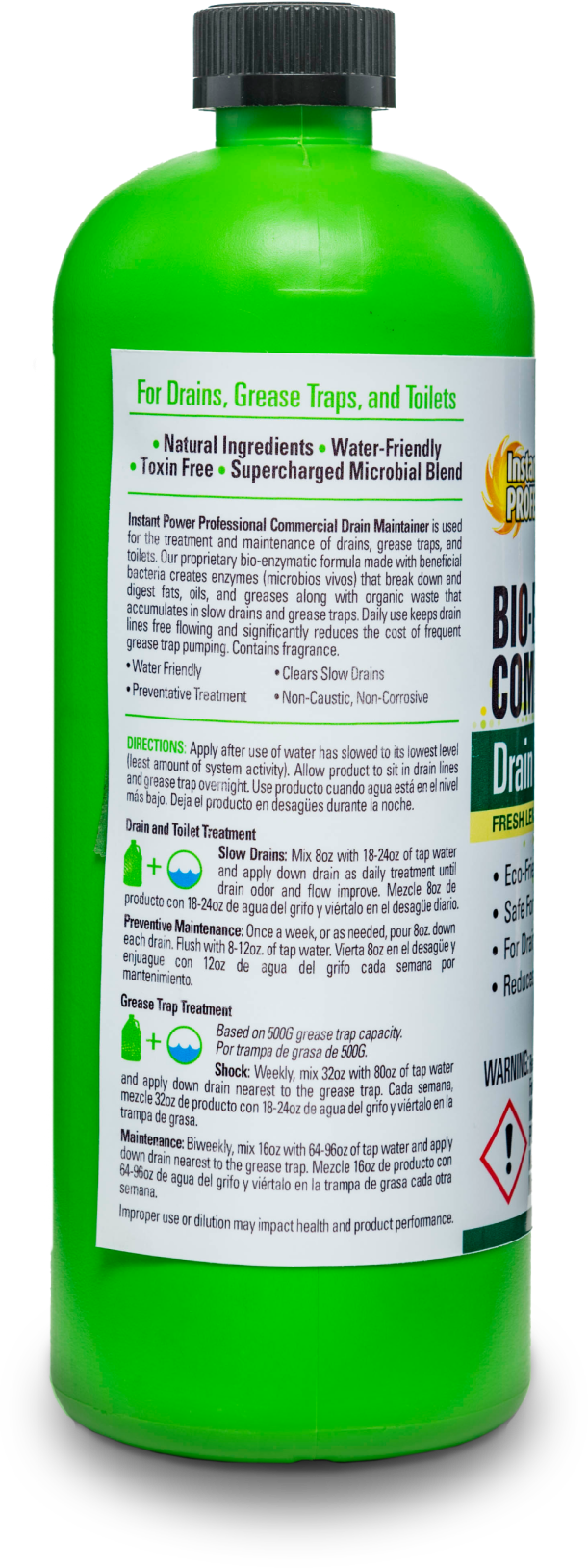 Instant Power Commercial Drain Maintainer - Liquid Enzyme Clog Remover,  Cleans and Deodorizes, Reduces Drain Blockages, 1 Gal